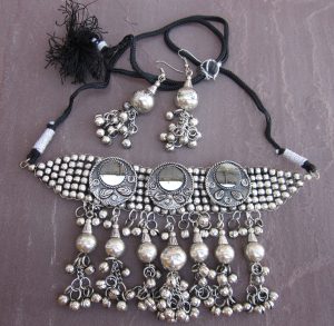 Silver Plated Choker With Earrings Navratri Gujarat Dandiya Raas Jewellery Set f1611