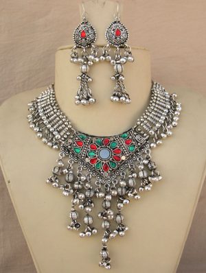 f380 Engagement Gift | Necklace Design | Silver Oxidized | Bollywood f380