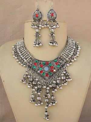 Engagement Gift | Necklace Design | Silver Oxidized | Bollywood f380