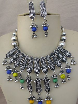 Oxidized Afghan neckpiece with earrings f750