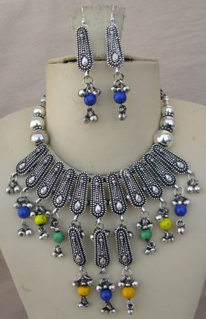 f750 Oxidized Afghan neckpiece with earrings f750