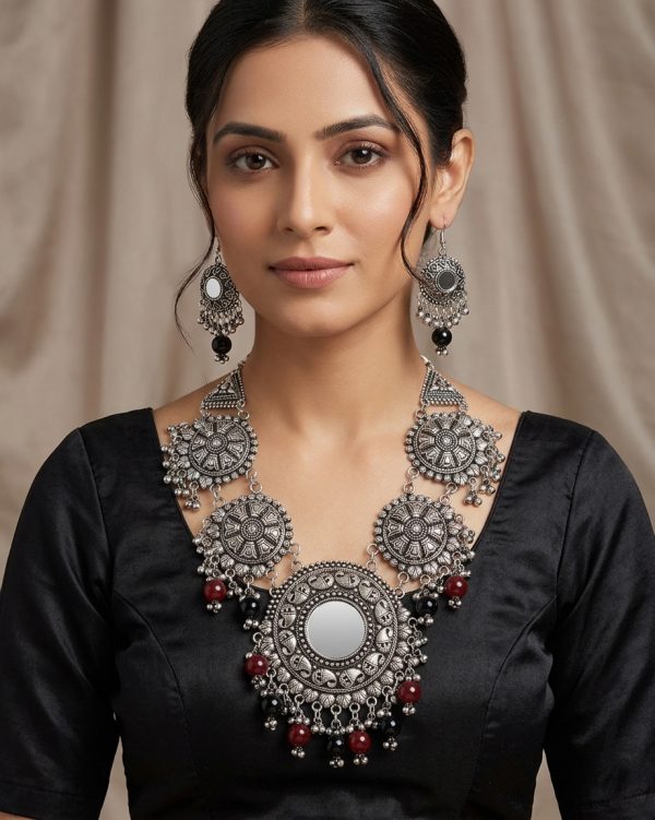 Ethnic Vintage Statement Bib Fashion Navratri Silver f869