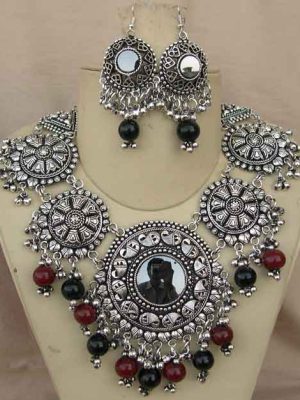 Ethnic Vintage Statement Bib Fashion Navratri Silver f869
