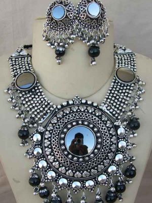 Chunky Oxidized Silver Plated Neckpiece Ethnic Afghani Style  f884
