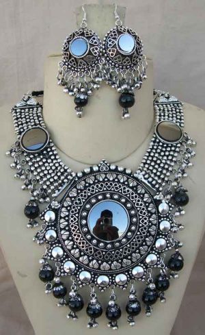 Chunky Oxidized Silver Plated Neckpiece Ethnic Afghani Style  f884