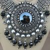 f884_1 Chunky Oxidized Silver Plated Neckpiece Ethnic Afghani Style f884