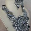 f884_2 Chunky Oxidized Silver Plated Neckpiece Ethnic Afghani Style f884