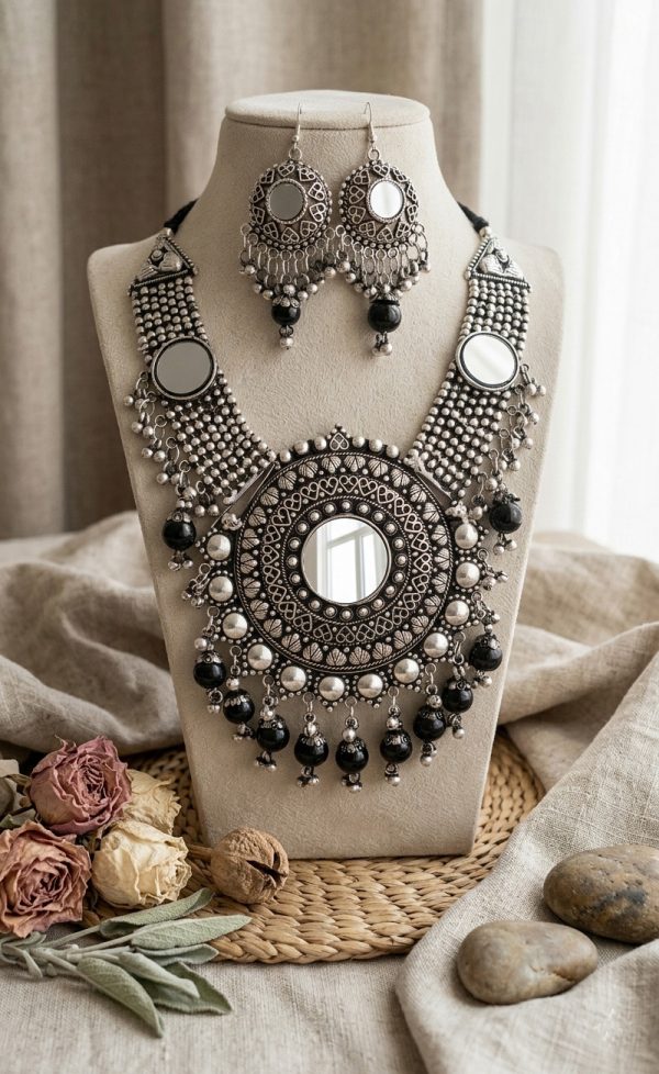 f884_4 Chunky Oxidized Silver Plated Neckpiece f884
