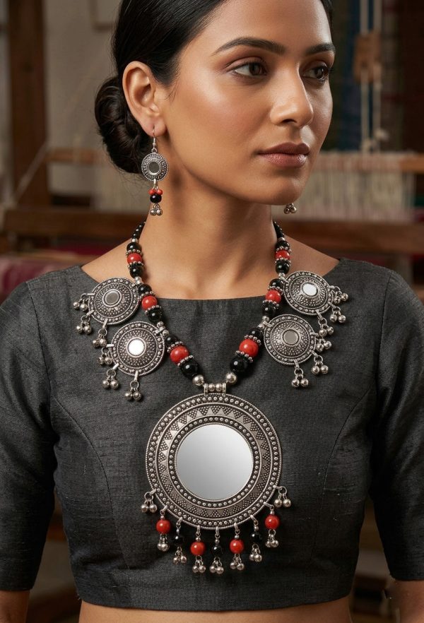 Fancy Oxidized Banjara Long Earrings Necklace k17