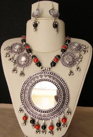 k17_1 Fancy Oxidized Banjara Long Earrings Necklace k17