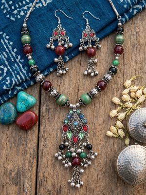 Women's Silver Oxidized Traditional Ethnic Party Wear Set k74