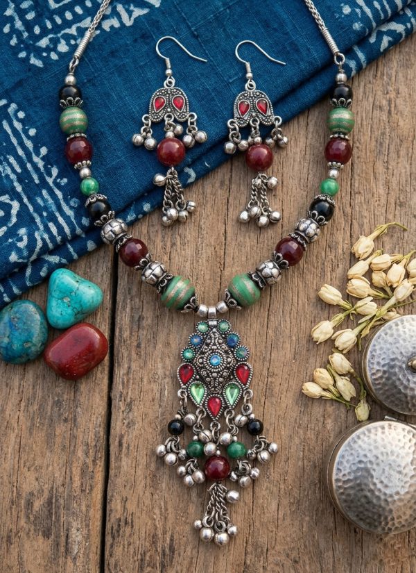 Women's Silver Oxidized Traditional Ethnic Party Wear Set k74