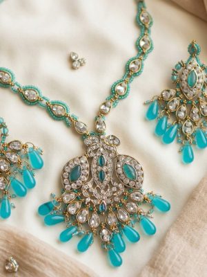 Bollywood Indian Kundan Polki Gold Tone Jewellery Set y118