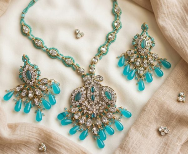 Bollywood Indian Kundan Polki Gold Tone Jewellery Set y118