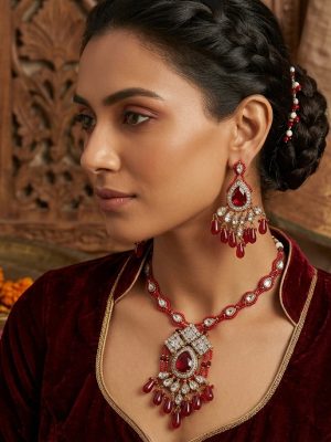 Polki Necklace Earrings Gold Tone Bridal Kundan Set y119
