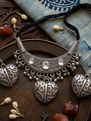 Oxidized Silver Necklace Jewellery Set for Women y183