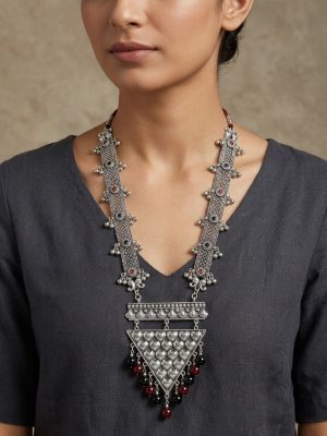 f1719 Triveni Oxidized Necklace