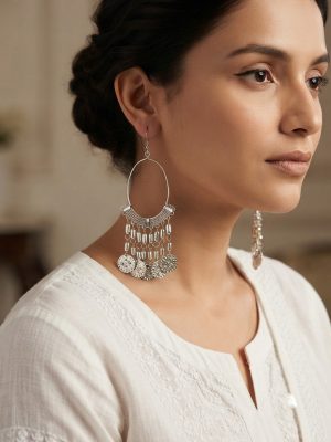 Tribal Boho Silver Earrings