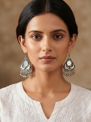 Navratri Traditional German Silver Oxidized Earrings