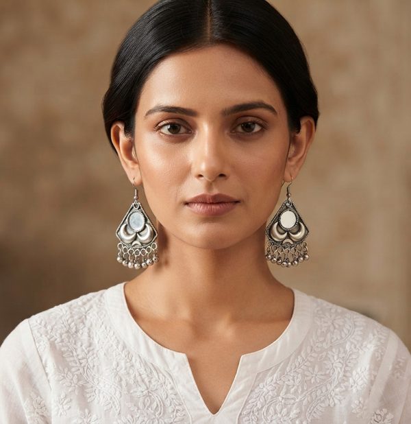 Navratri Traditional German Silver Oxidized Earrings