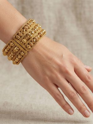 37 Designed Handmade Work Golden Bracelets for Navratri Garba