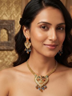 w116_4 Gold Plated Indian Bridal Necklace Earring